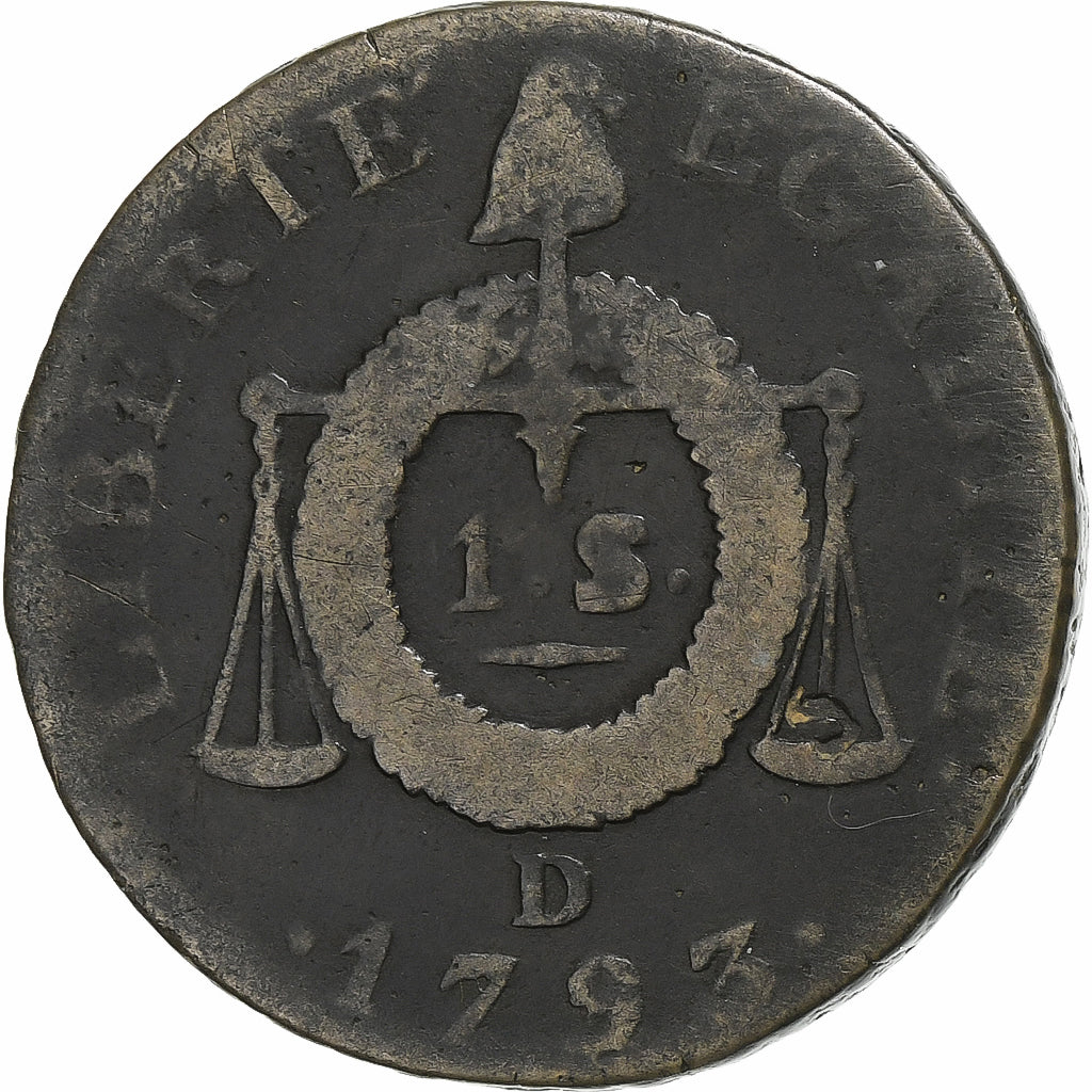 France, Sol aux Balances, 1793 / AN II, Lyon, Copper, F(12-15)