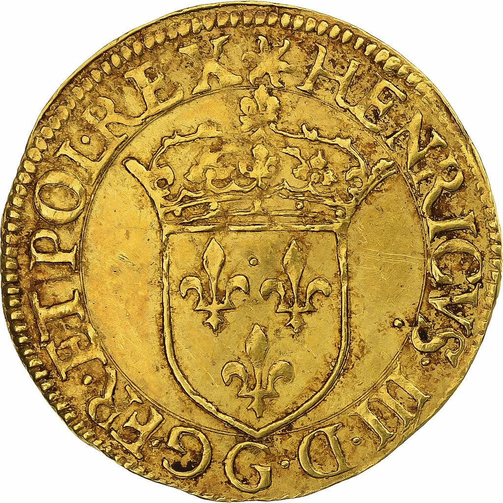 France, Henri III, Écu d'or au soleil, 1578, Poitiers, Gold, AU(50-53)