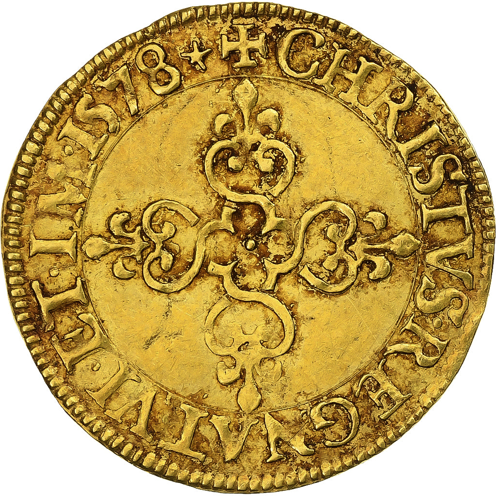 France, Henri III, Écu d'or au soleil, 1578, Poitiers, Gold, AU(50-53)