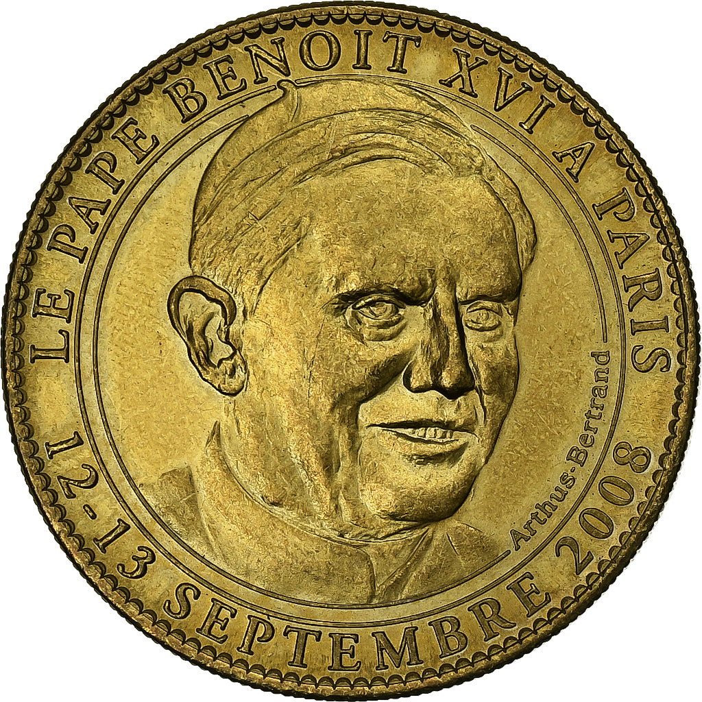 Francia, medalla, Benoit XVI, Cathédrale Notre-Dame de Paris, 2008, Cobre -