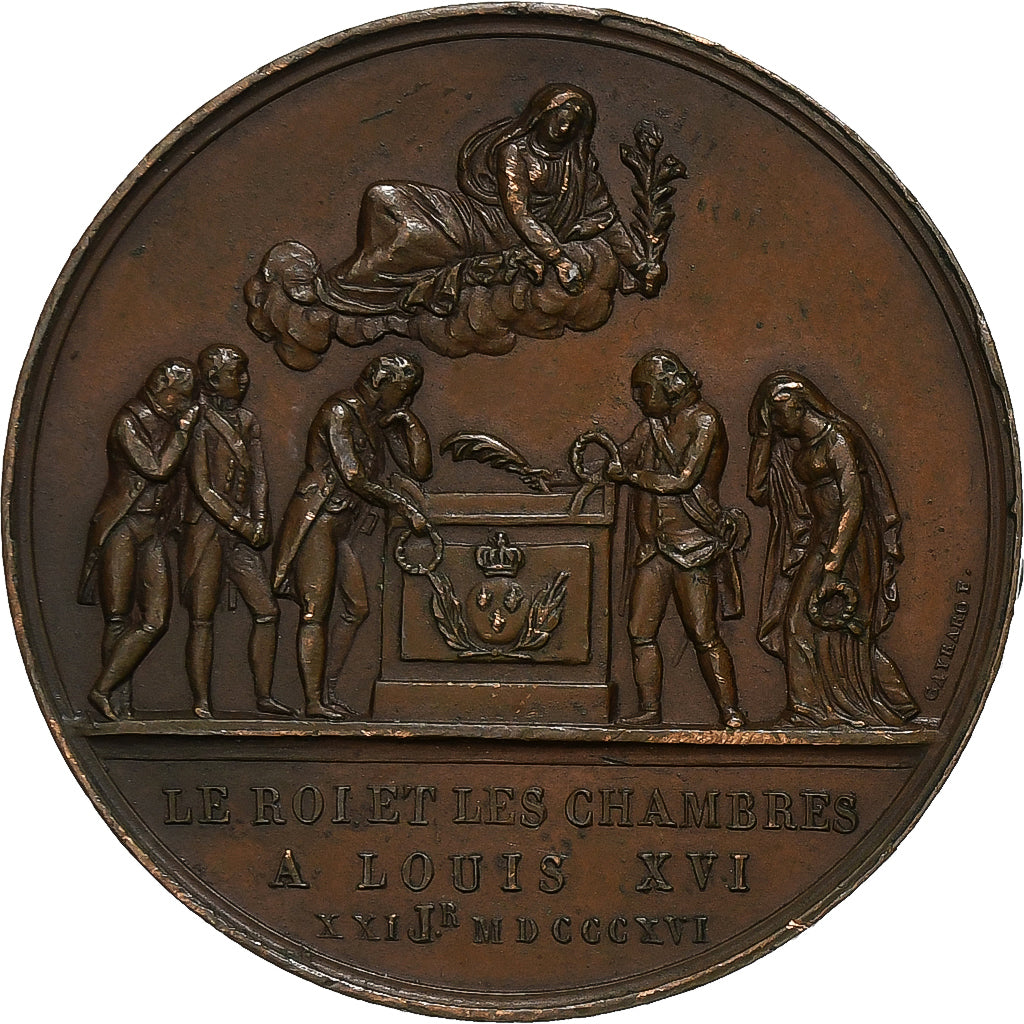 Francja, medal, Ludwik XVIII, Mort de Louis XVI, 1816, Miedź, AU(55-58)