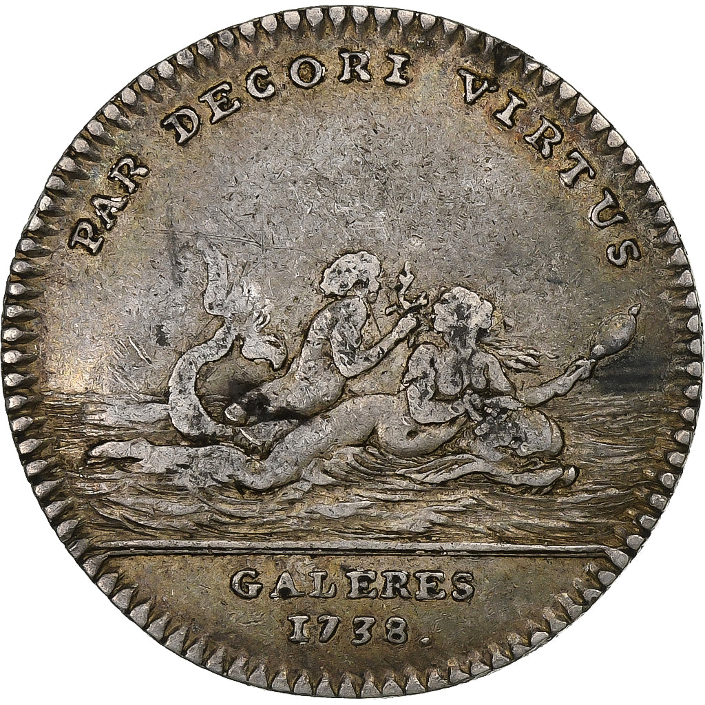 France, Jeton, Louis XV, Galères Royales, 1738, Argent, TTB