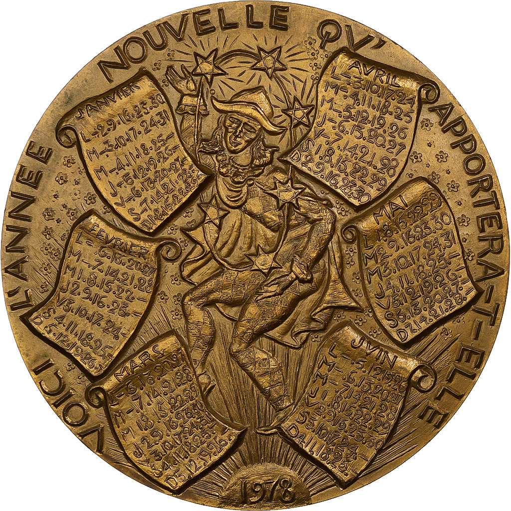 Francia, medalla, Calendrier, Arlequin et Pierrot, 1978, Bronce, Tschudin, EBC+