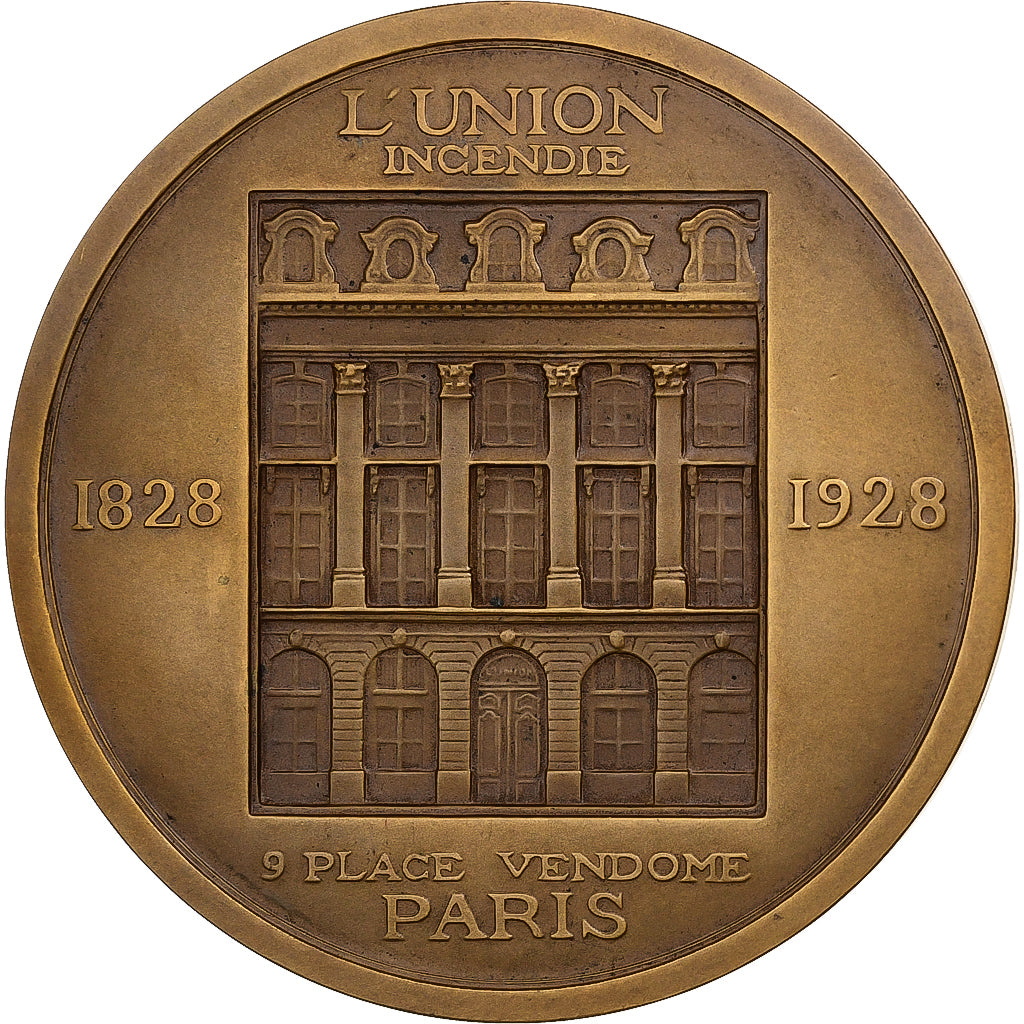 Francia, medalla, Centenaire des assurances l'Union, Incendie, 1928, Bronce
