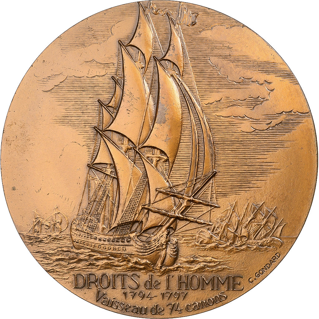 Francia, medalla, Navires, le Droits de l'Homme, n.d., Bronce, C. Gondard, EBC+