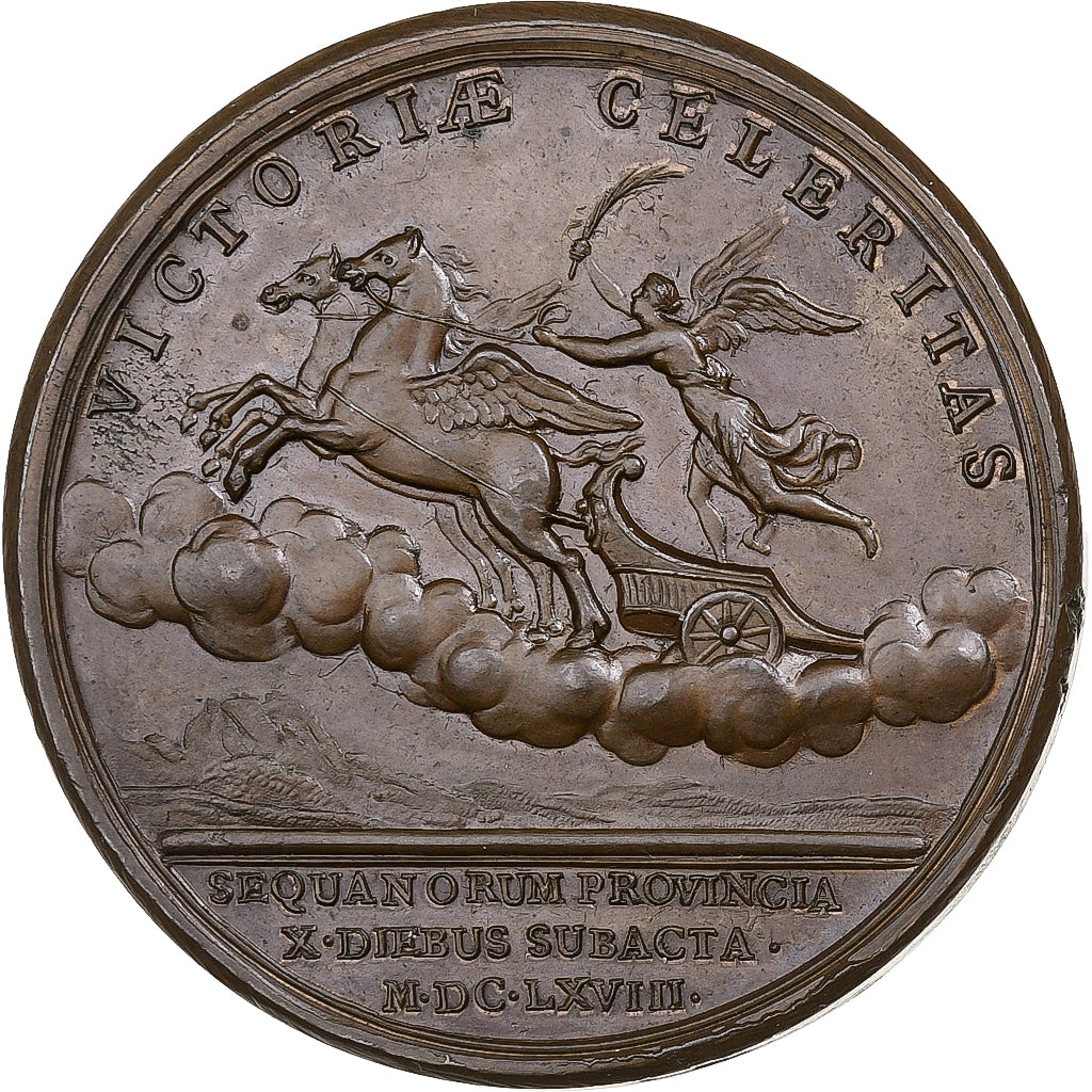 France, Médaille, Louis XIV, Conquête de la Franche-Comté, 1668, Bronze, SUP