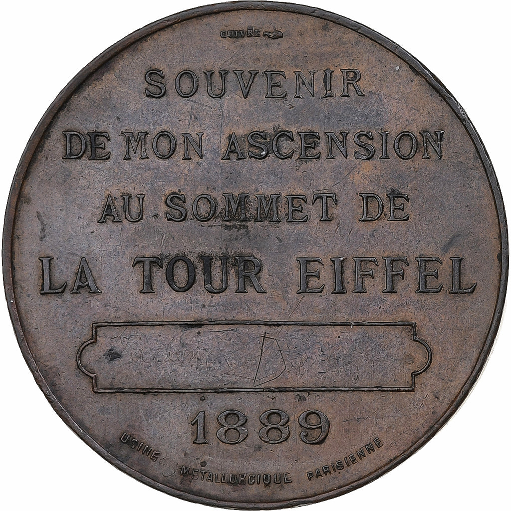 Frankreich, Medaille, Souvenir de mon Ascension à la Tour Eiffel, 1889, Kupfer