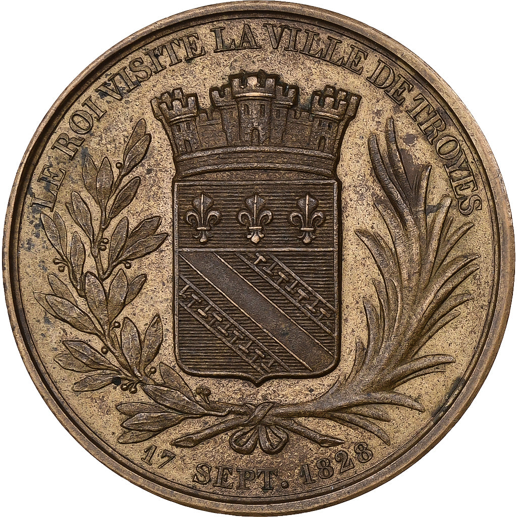 Francia, medalla, Charles X, Visite de Troyes, 1828, Bronce