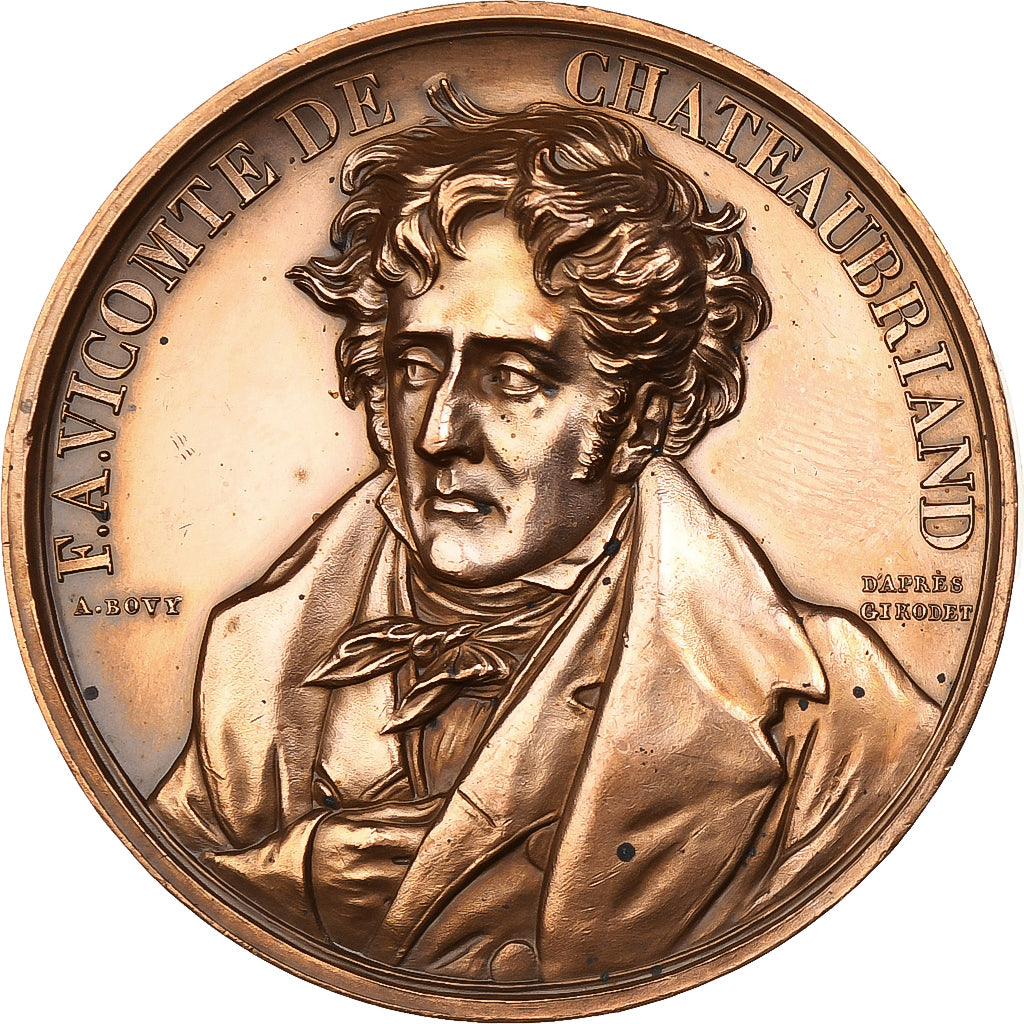 Francja, medal, François Auguste René, Vicomte de Chateaubriand, 1844, Miedź