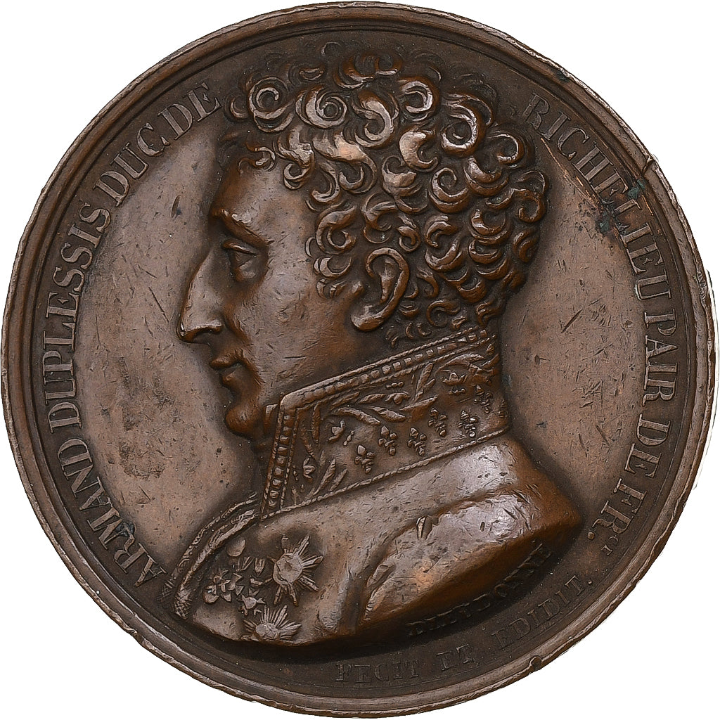 France, Medal, A. du Plessis de Richelieu, 1822, Bronze, Dieudonné, AU(55-58)