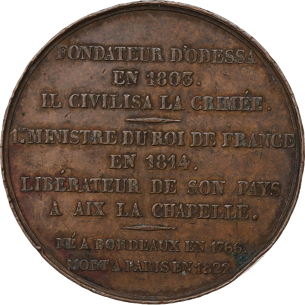 France, Medal, A. du Plessis de Richelieu, 1822, Bronze, Dieudonné, AU(55-58)