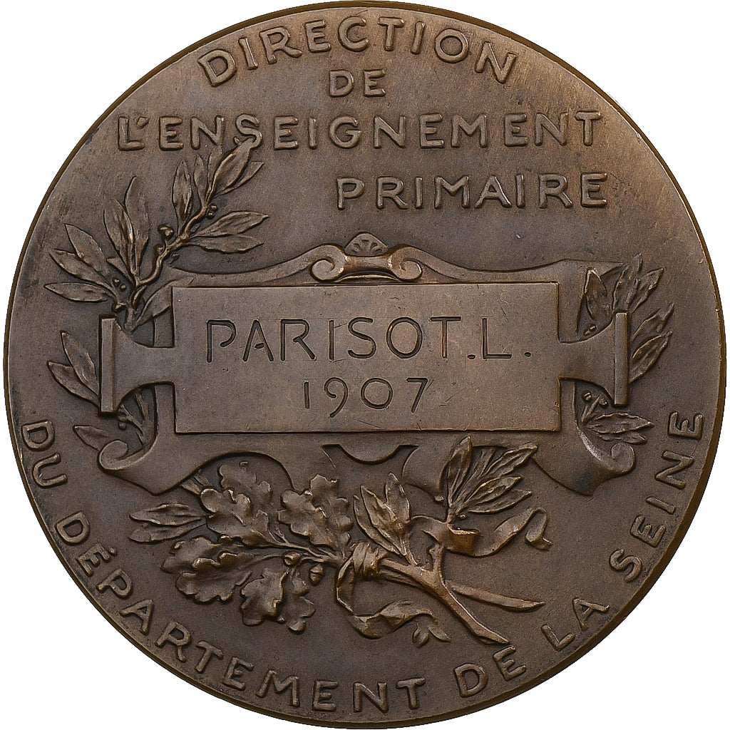 Francia, medaglia, Ville de Paris, Enseignement du Dessin, 1907, Bronzo