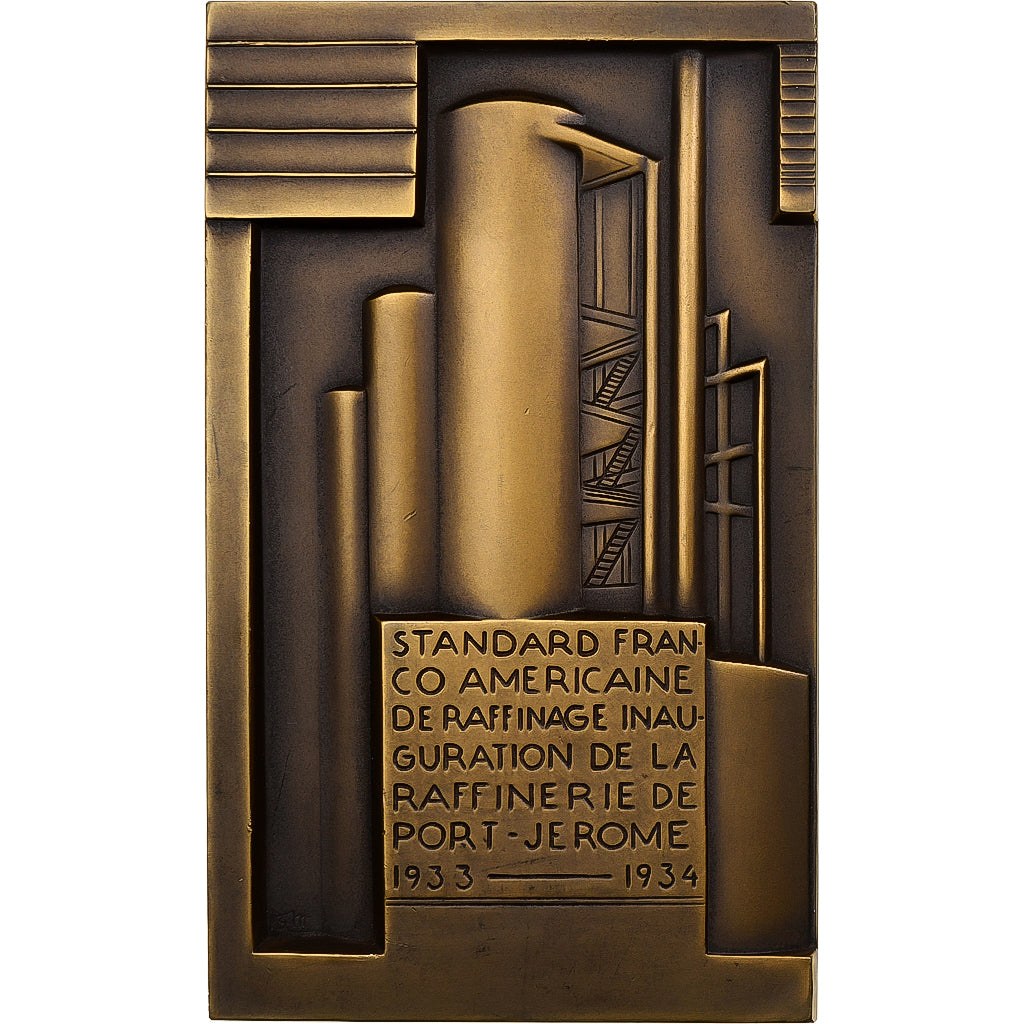 France, Plaquette, Raffinerie Port-Jérôme, 1934, Bronze, SUP+, G. Miklos