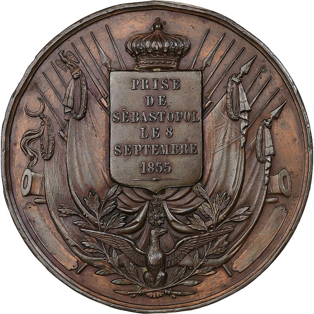 France, Medal, Napoléon III, Prise de Sébastopol, 1855, Copper