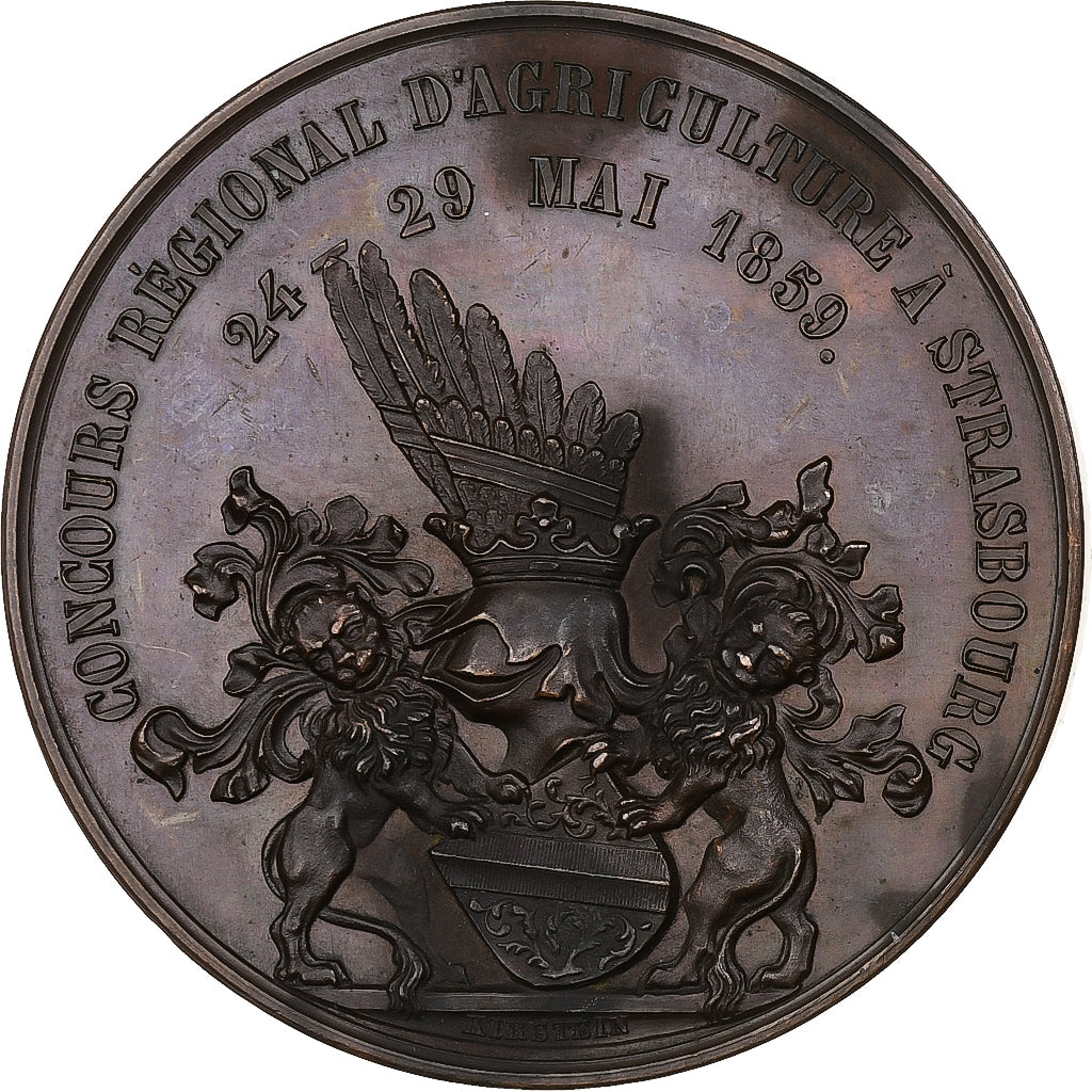 France, Medal, Napoleon III, Concours Agricole de Strasbourg, 1856, Copper
