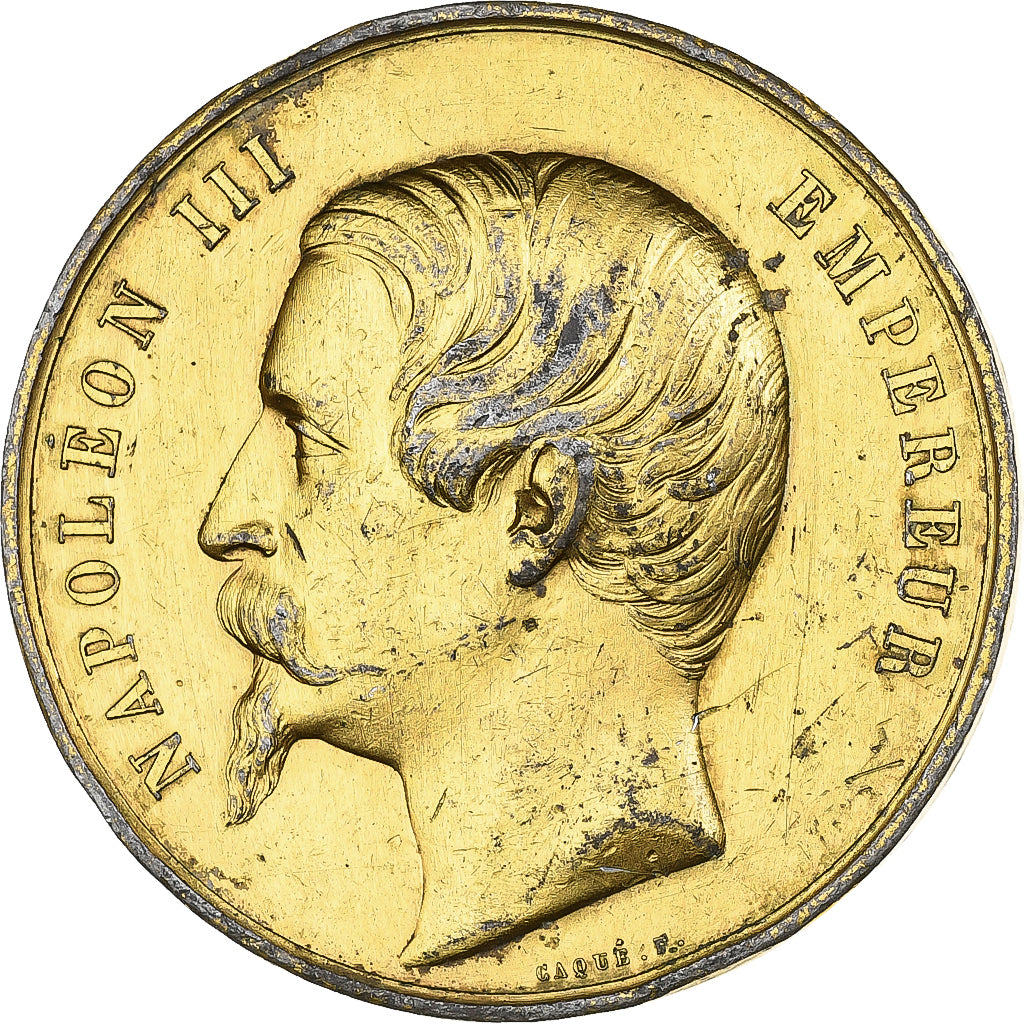 Frankreich, Medaille, Napoléon III, 1855 Paris Exposition, Gilt Tin, Caqué