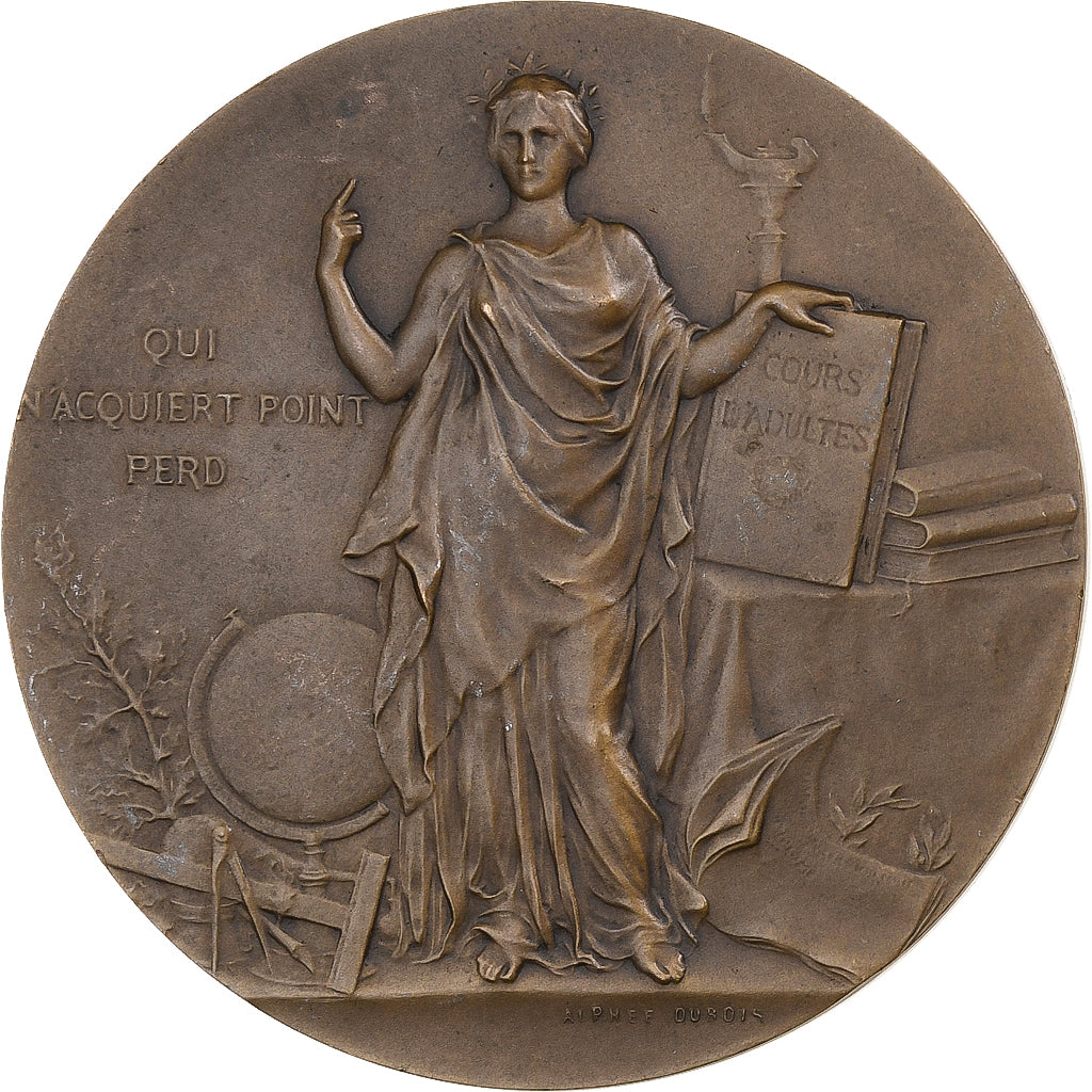 France, Médaille, Instruction Publique, Cours d'Adultes, Nièvre, 1904, Bronze