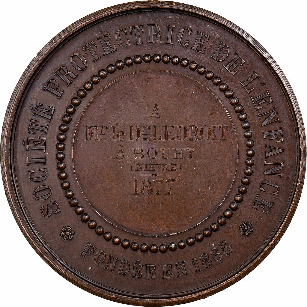France, Medal, Société Protectrice de l'Enfant, 1877, Copper, MS(60-62)