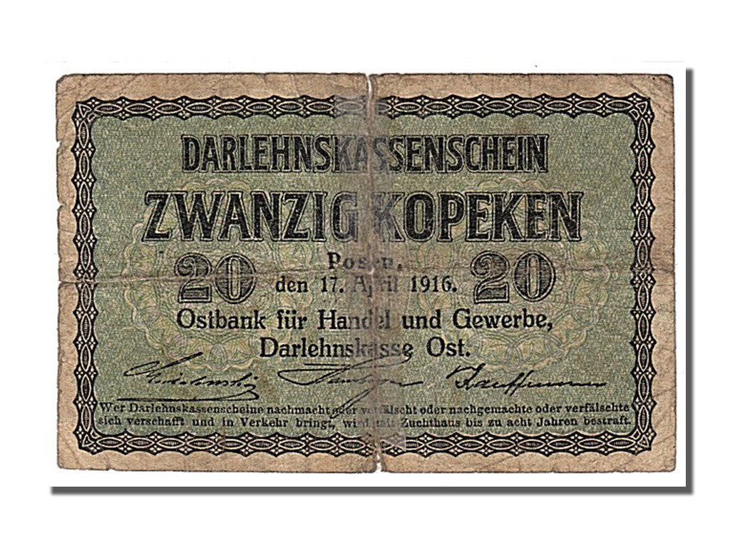 Banknote, Germany, 20 Kopeken, 1916, VG(8-10)