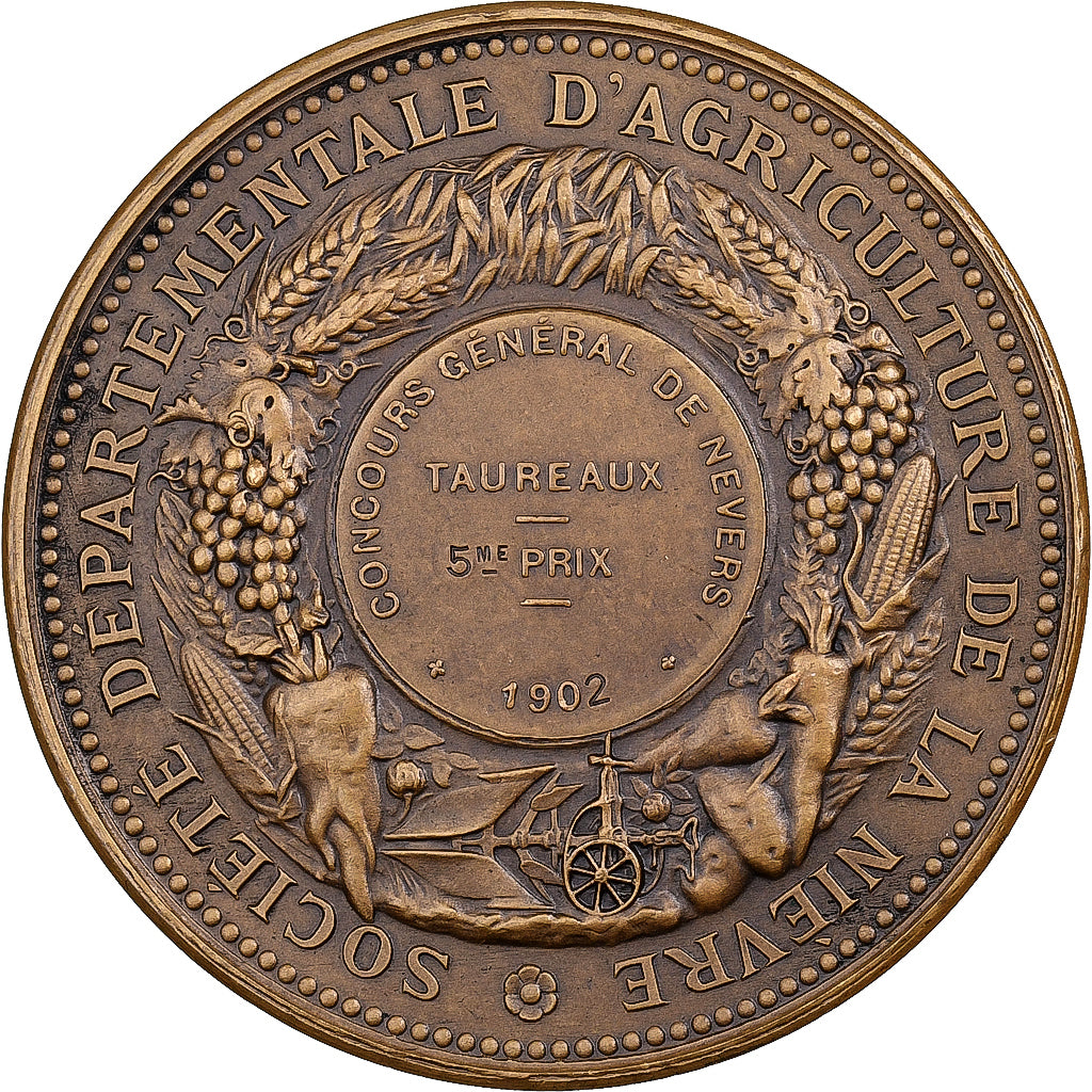 France, Medal, Agriculture, Concours général de Nevers, Nièvre, 1902, Bronze