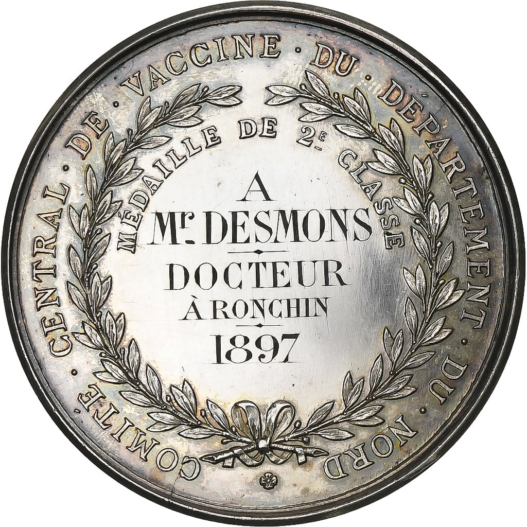 Francia, medaglia, Edward Jenner, Comité Central De Vaccine du Nord, 1897