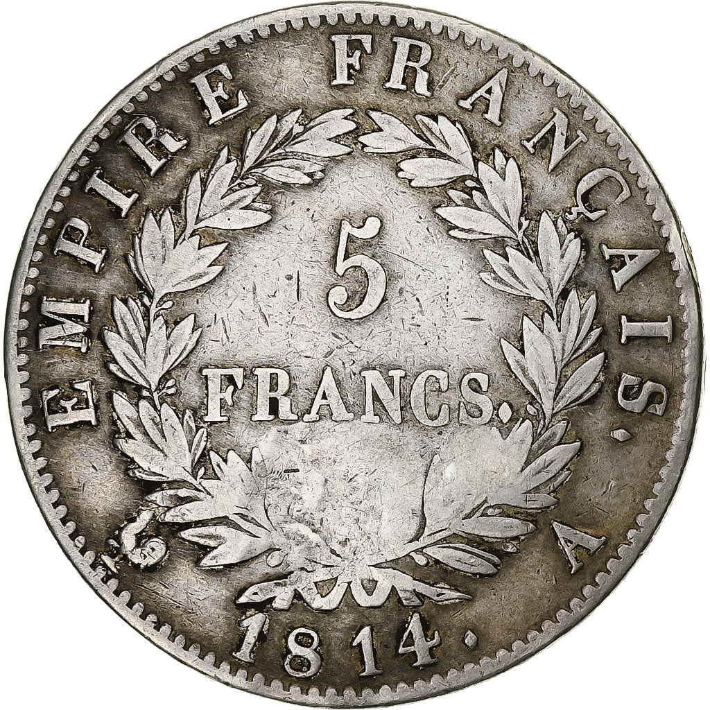 Frankreich, 5 Francs, Napoleon I, Tête de Tigre, 1814, Paris, Silber