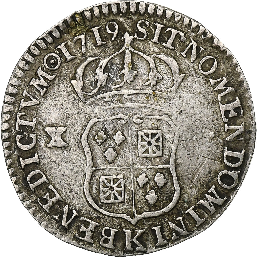 France, Louis XV, 1/12 Écu de France-Navarre, 1719, Bordeaux, Argent, TB+
