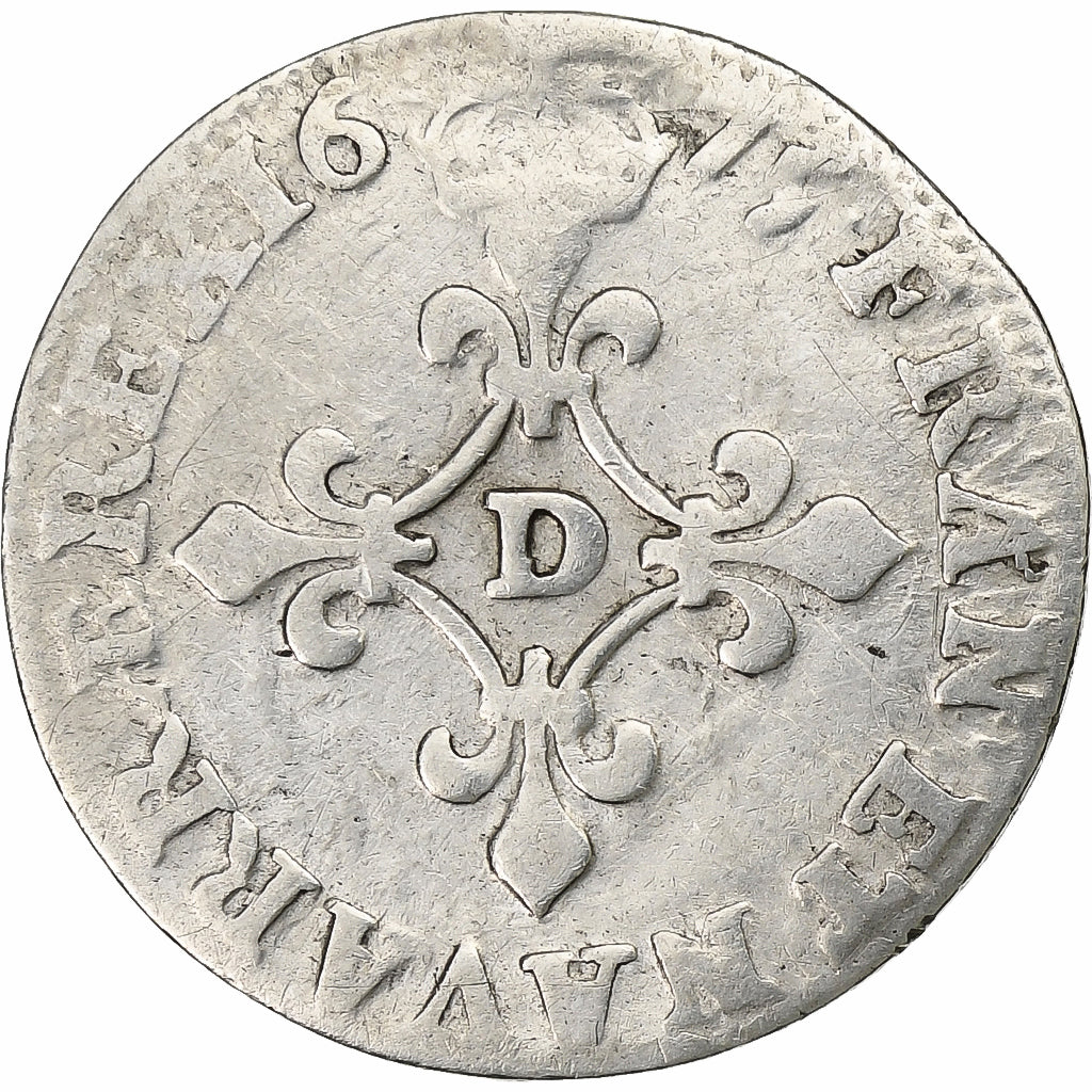 France, Louis XIV, 4 Sols des Traitants, 1675, Lyon, Silver, VF(30-35)