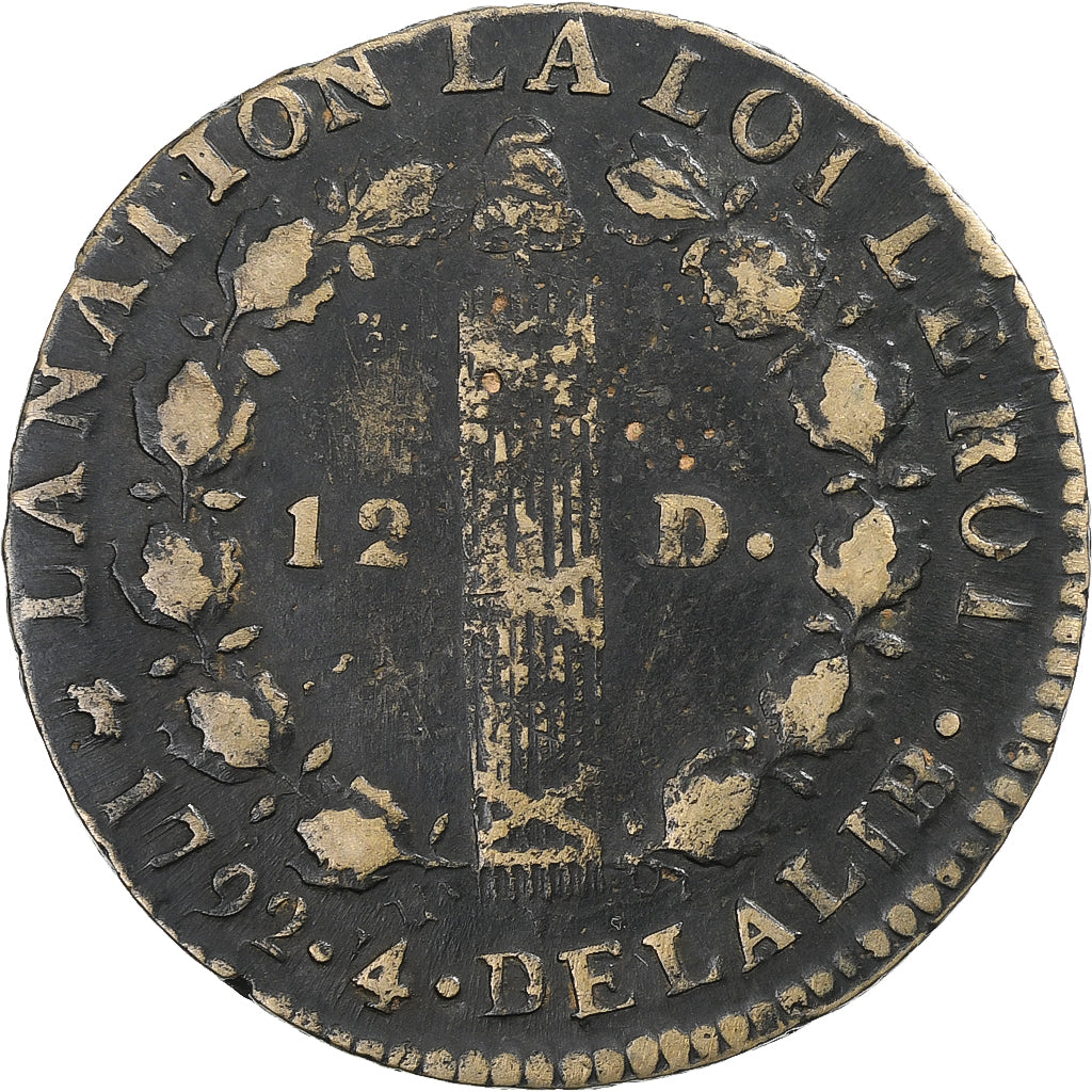 Francia, Louis XVI, 12 Deniers, 1792 / AN 4, Dijon, Bronzo, MB