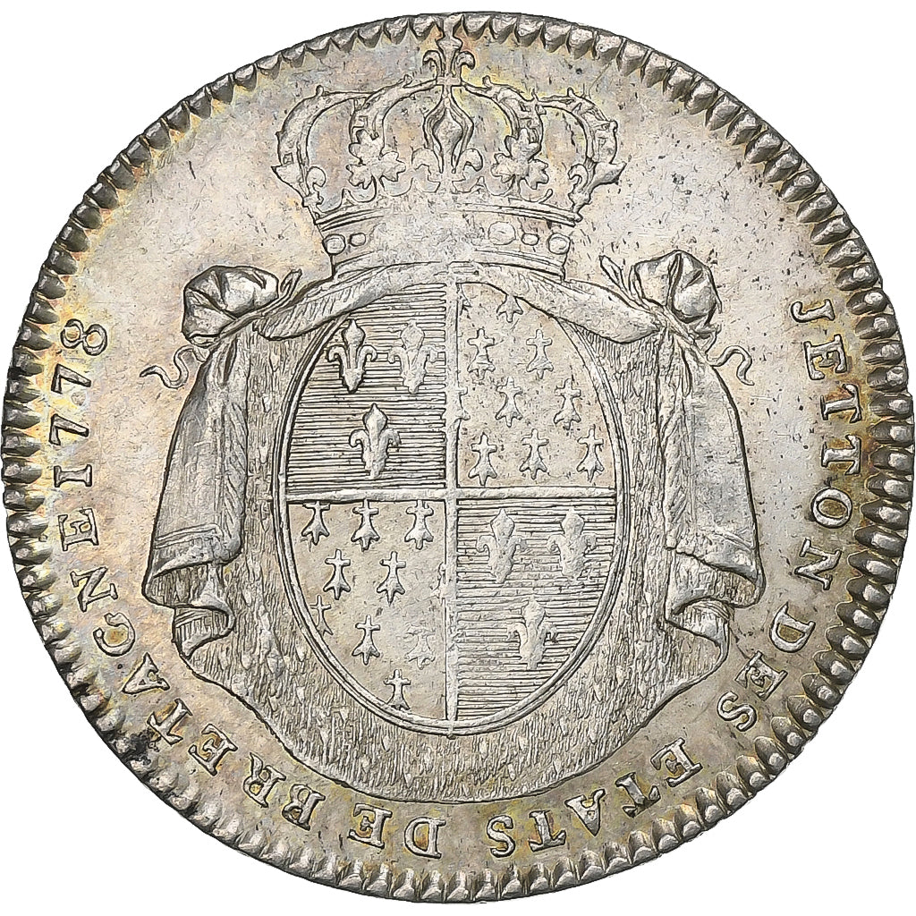 Francia, ficha, Louis XVI, Etats de Bretagne, 1778, Argento, Duvivier, BB+