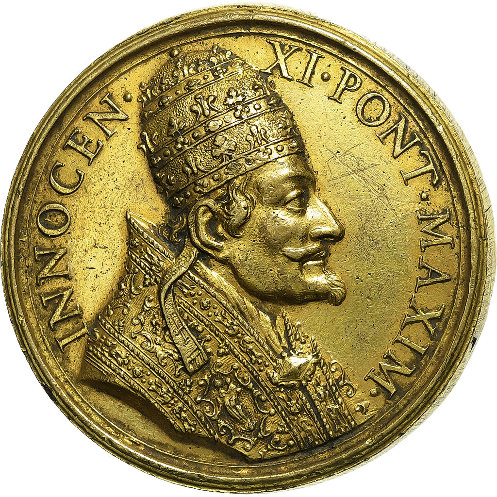 Papal States, medalha, Innocent XI, Battle of Párkány, 1684, Bronze Dourado