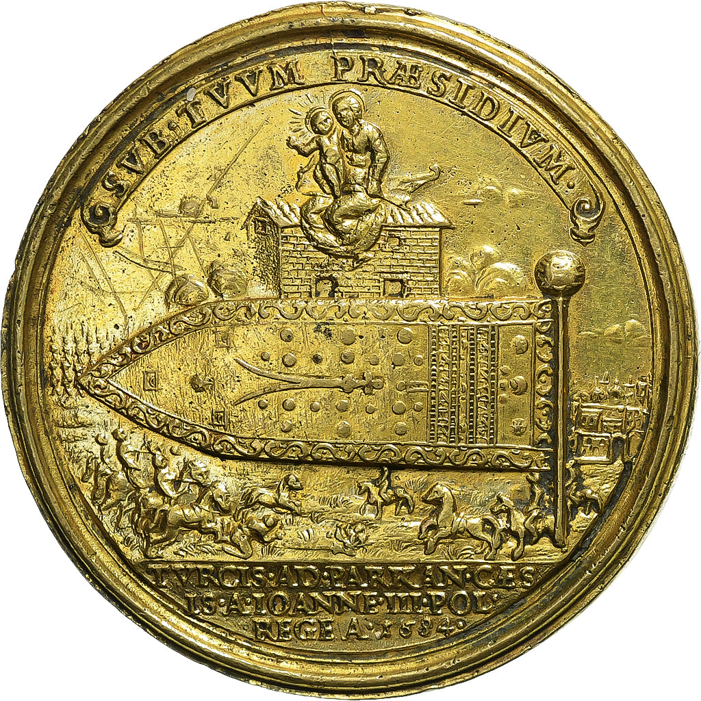 Papal States, medalha, Innocent XI, Battle of Párkány, 1684, Bronze Dourado