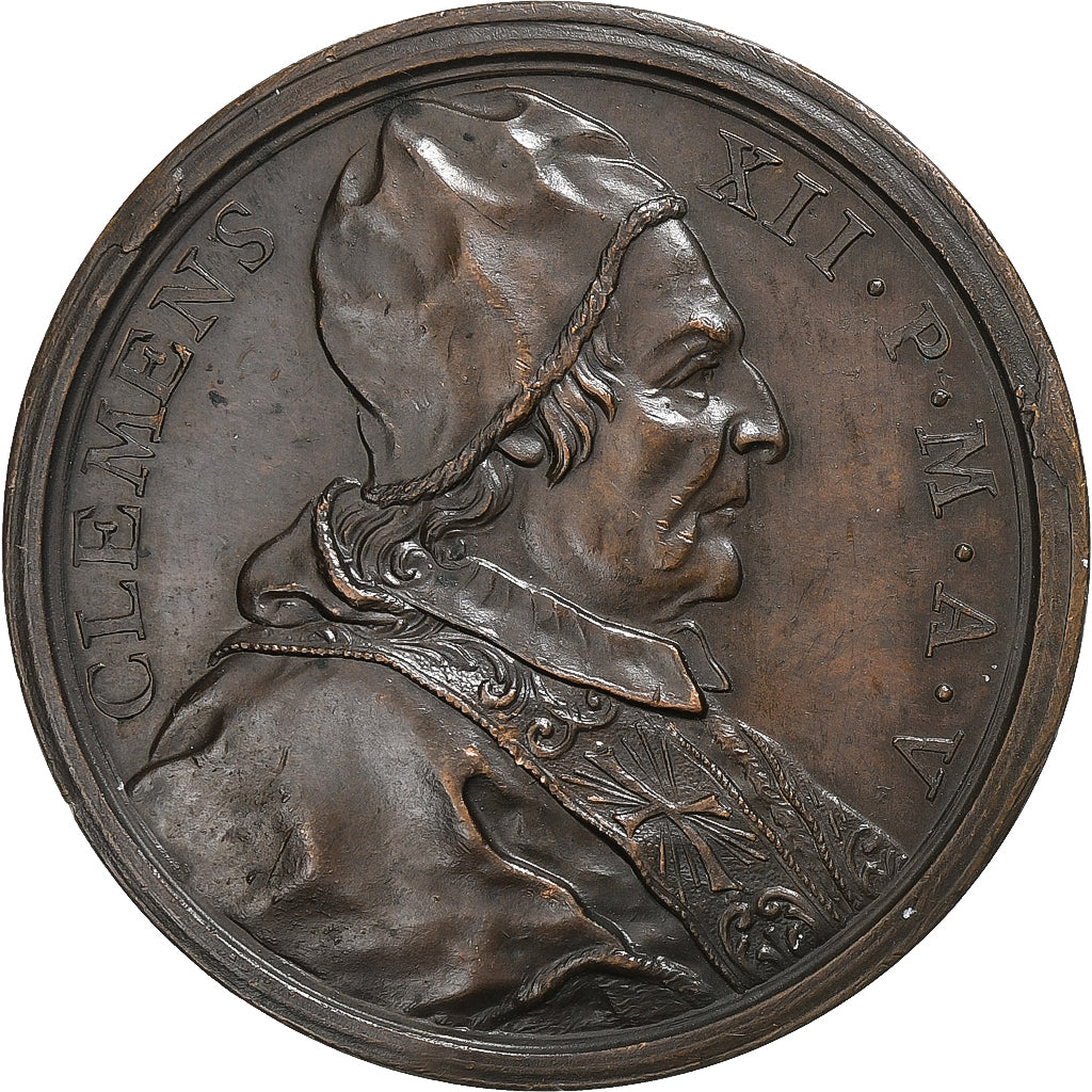 Papal States, Medaille, Clemens XII, Hydraulic works in Ravenna, 1735, Bronzen
