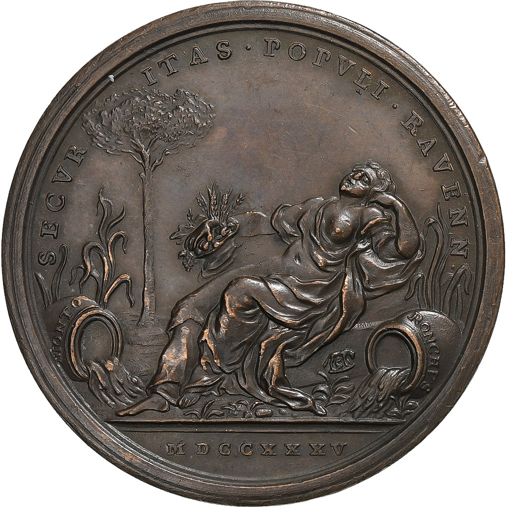Papal States, Medaille, Clemens XII, Hydraulic works in Ravenna, 1735, Bronzen