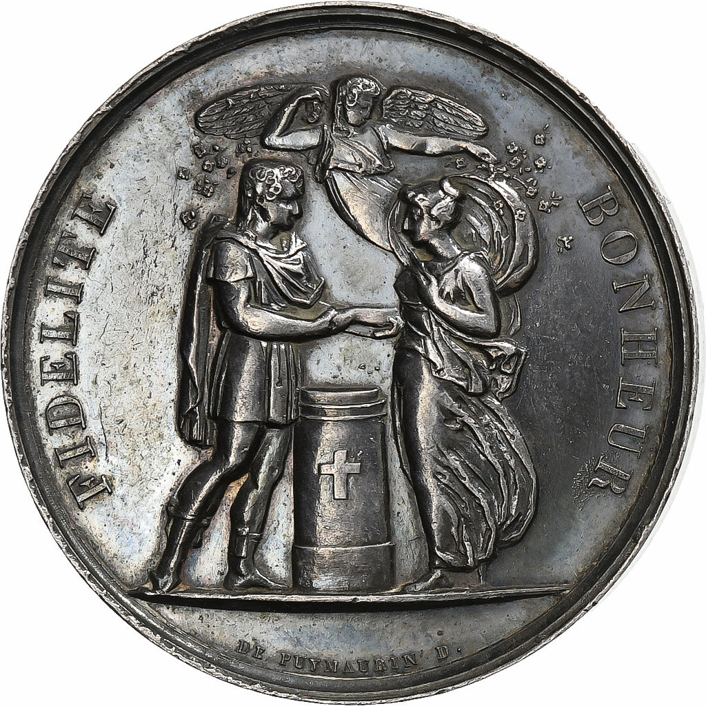 Francia, Médaille de mariage, Fidélité, Bonheur, n.d., Plata, EBC
