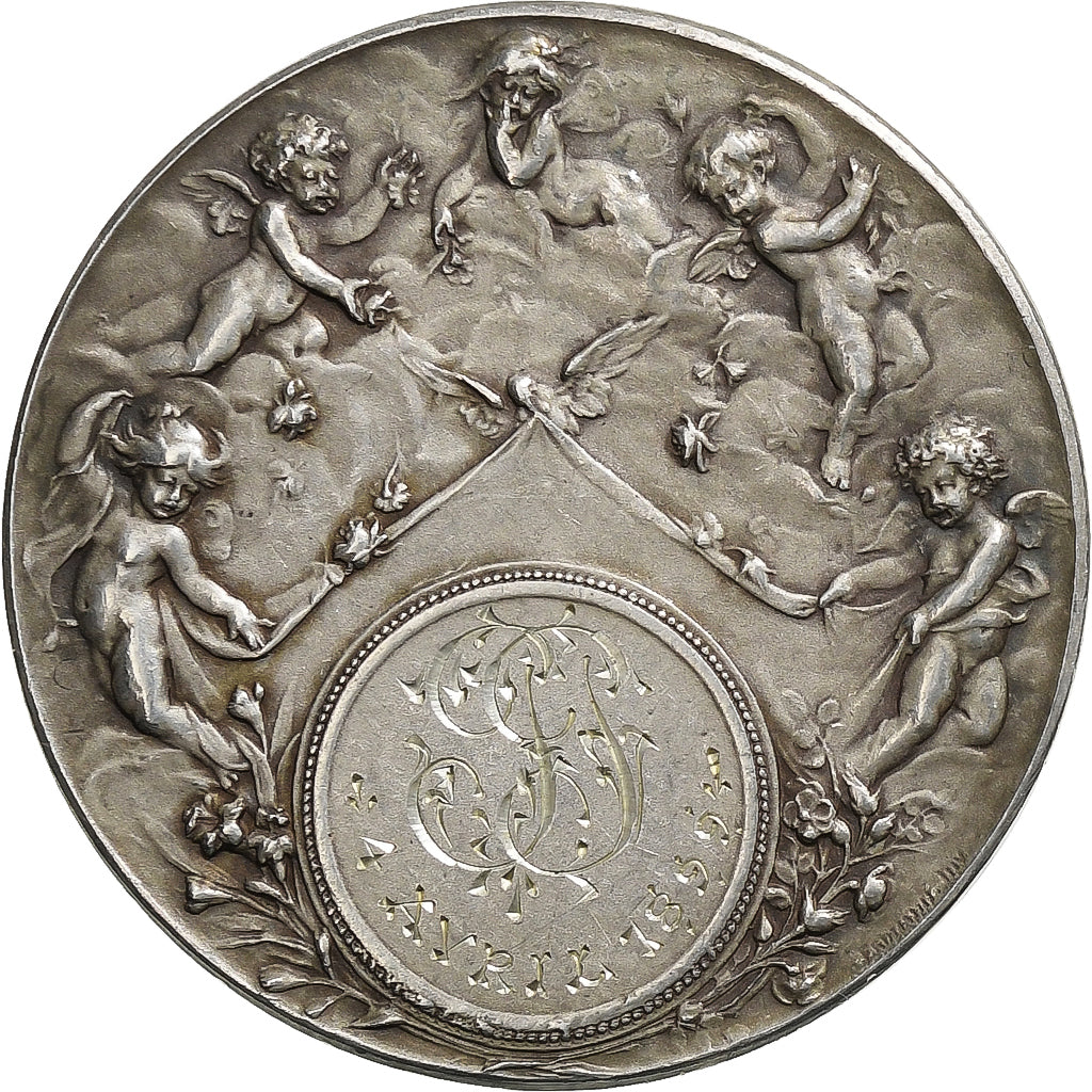 France, Medal, Mariage, Bénédiction Nuptiale, 1899, Silver, Bottée, MS(60-62)