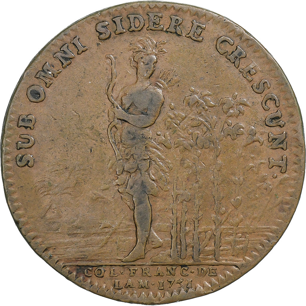 Francia, zeton, Louis XV, Colonie Française de l'Amérique, 1751, Cobre, MBC