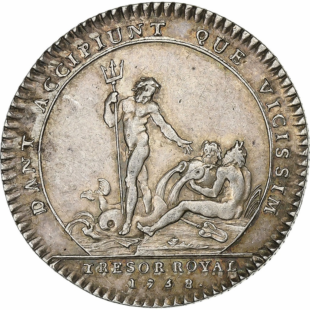França, Token, Luís XV, Trésor Royal, 1758, Prata, AU(50-53)