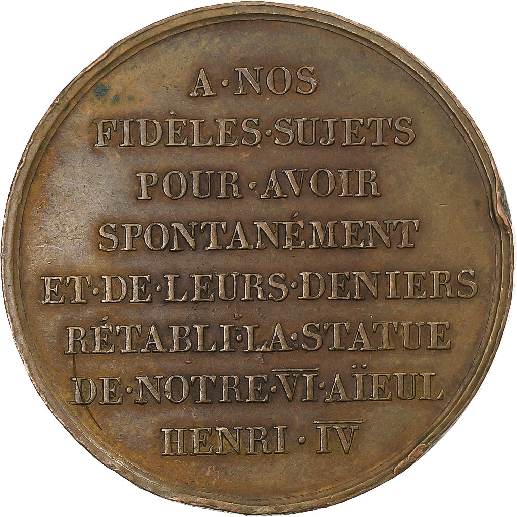 France, Token, Louis XVIII, Rétablissement de la statue d'Henri IV, 1817