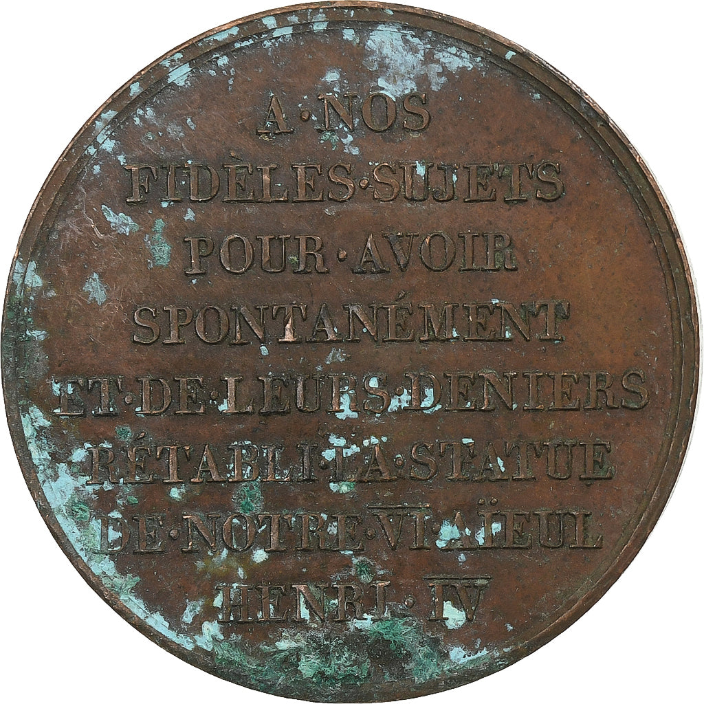 Frankreich, betaalpenning, Louis XVIII, Rétablissement de la statue d'Henri IV