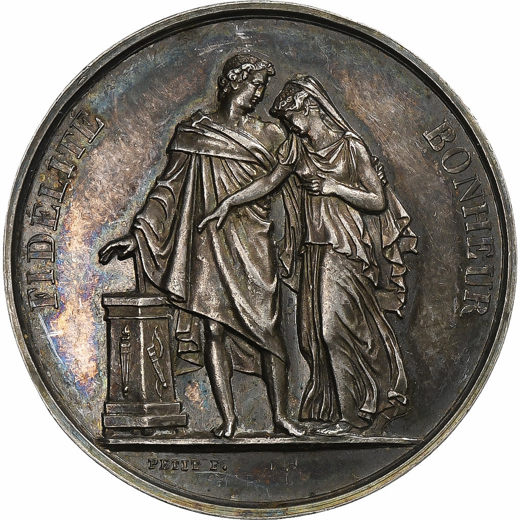 Francja, Token, Mariage, Fidélité Bonheur, 1853, Srebro, Petit, AU(55-58)