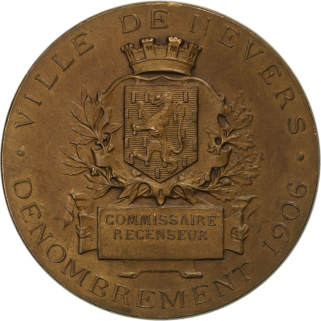 Frankrijk, Medaille, Ville de Nevers, Dénombrement, 1906, Bronzen, Rasumny, PR+