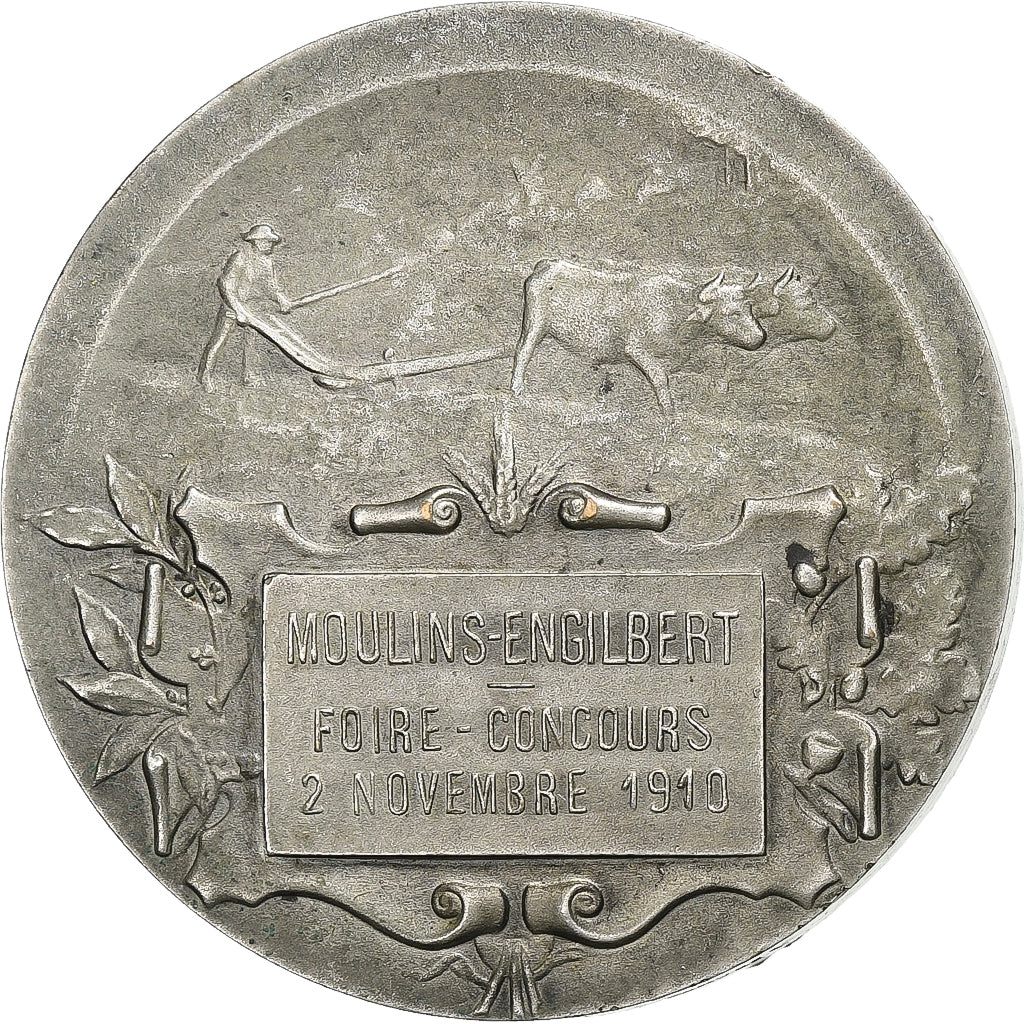 França, medalha, Foire-Concours, Moulins-Engilbert, 1910, Bronze Prateado