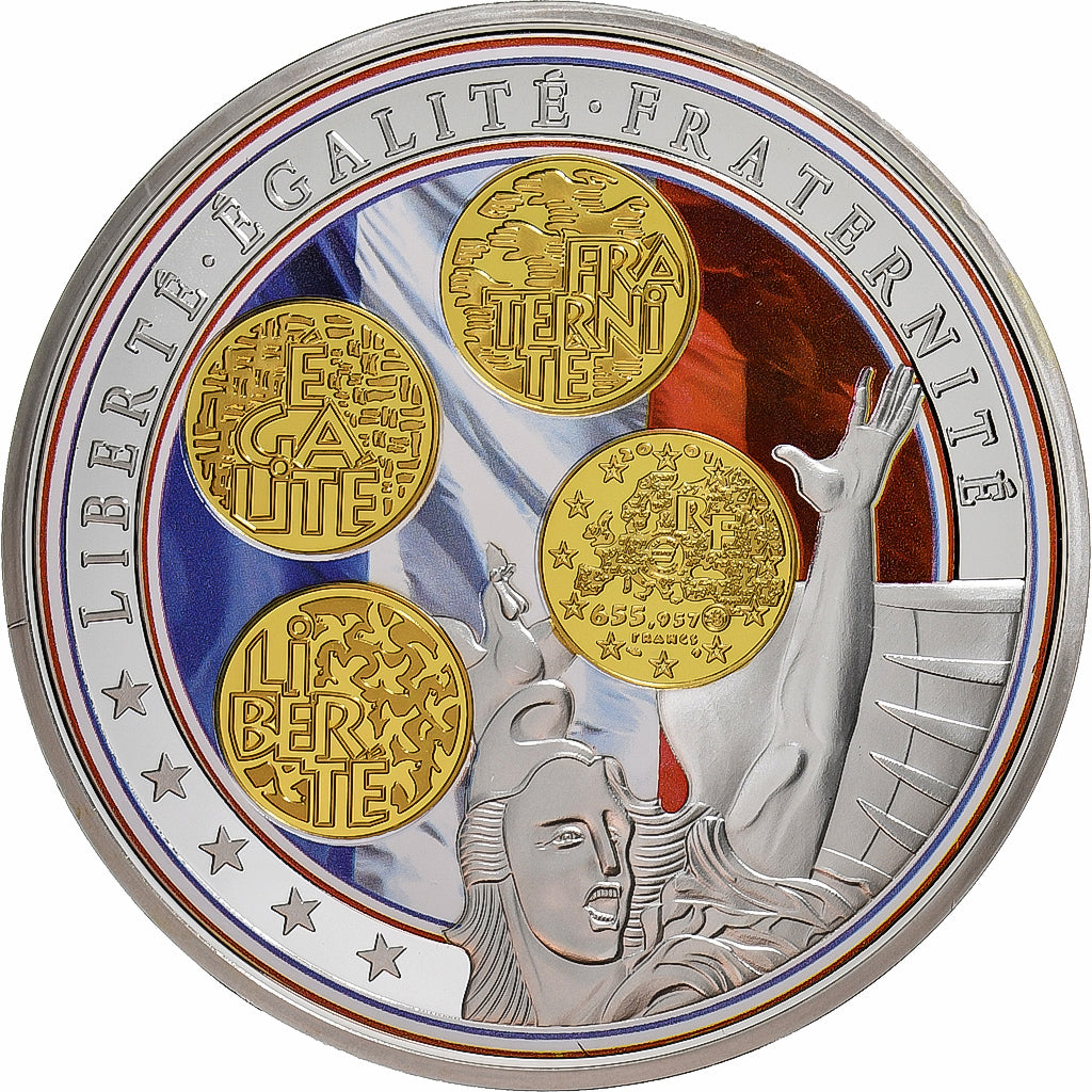 France, Médaille, Adieu au Franc, Liberté, Égalité, Fraternité, FDC, BE