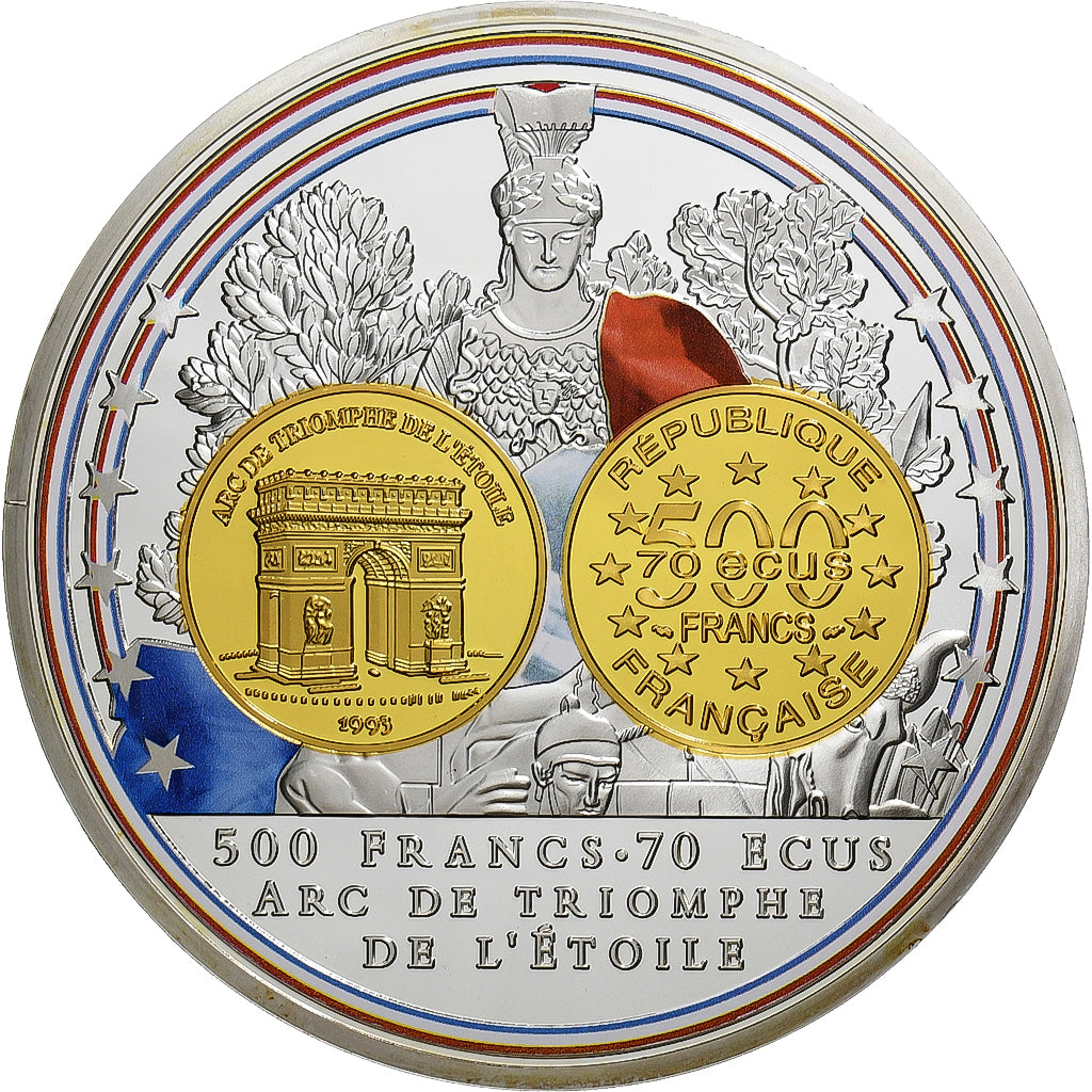 Francia, medalla, Adieu au Franc, 500 Francs Arc de Triomphe de l'Etoile, Sin