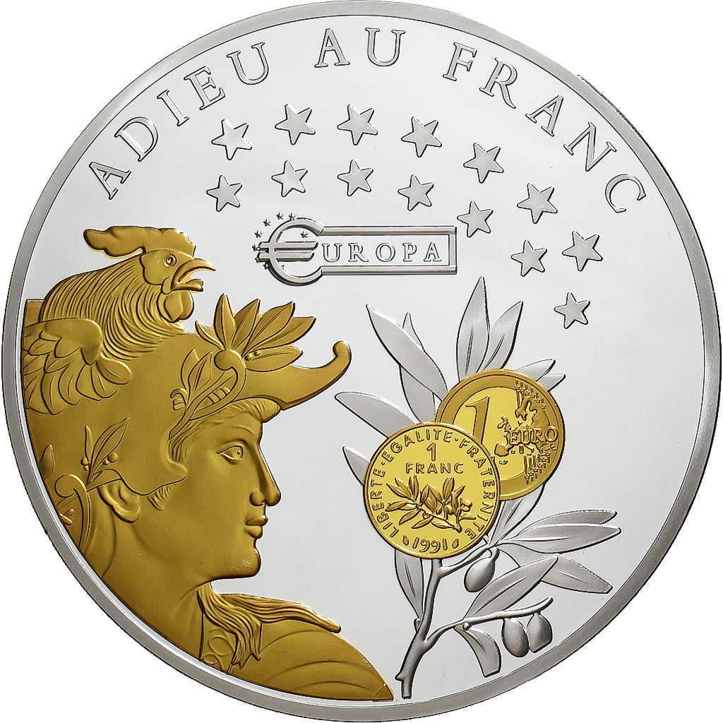Francia, medalla, Adieu au Franc, 500 Francs Arc de Triomphe de l'Etoile, Sin