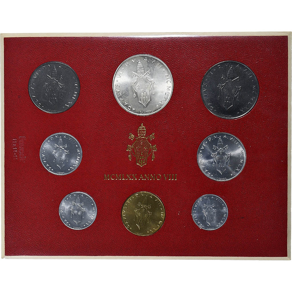 Watykan, Paul VI, Set 1 Lire - 500 Lire, 1970 (Anno VIII), Rome, ND, MS(64)