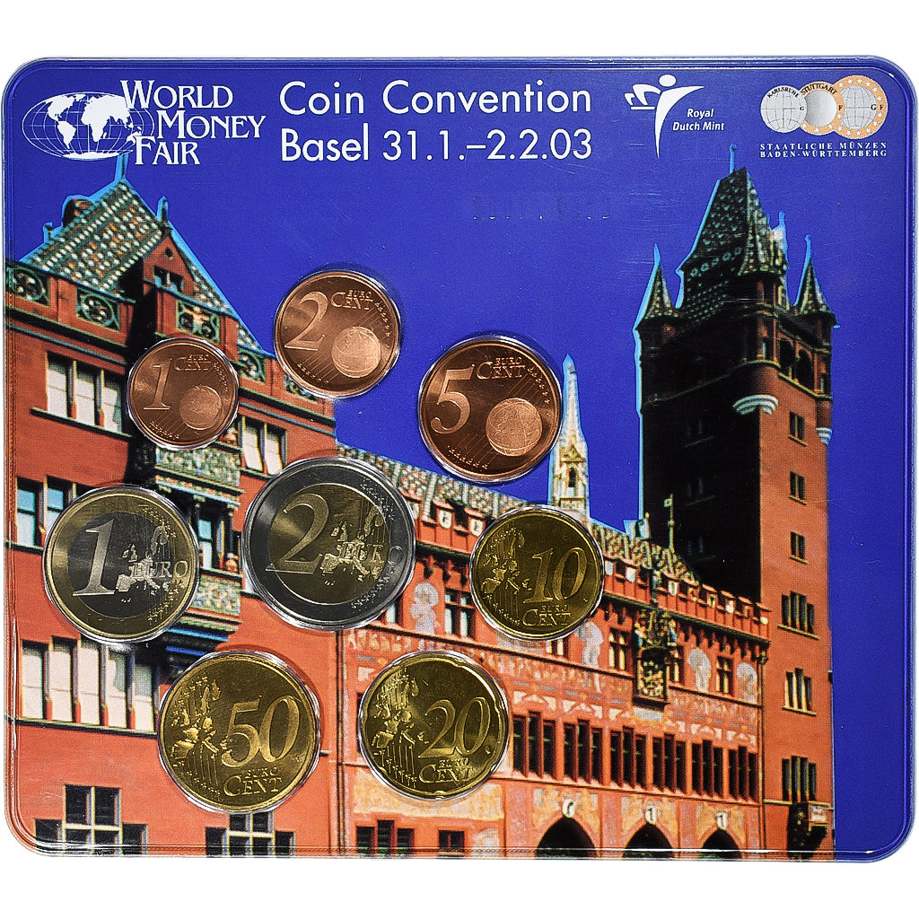 Nederland, Set 1 ct. - 2 Euro, World Money Fair, Coin Convention, Basel, 2003