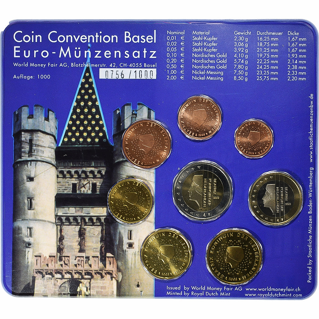 Pays-Bas, Set 1 ct. - 2 Euro, World Money Fair, Coin Convention, Basel, 2003