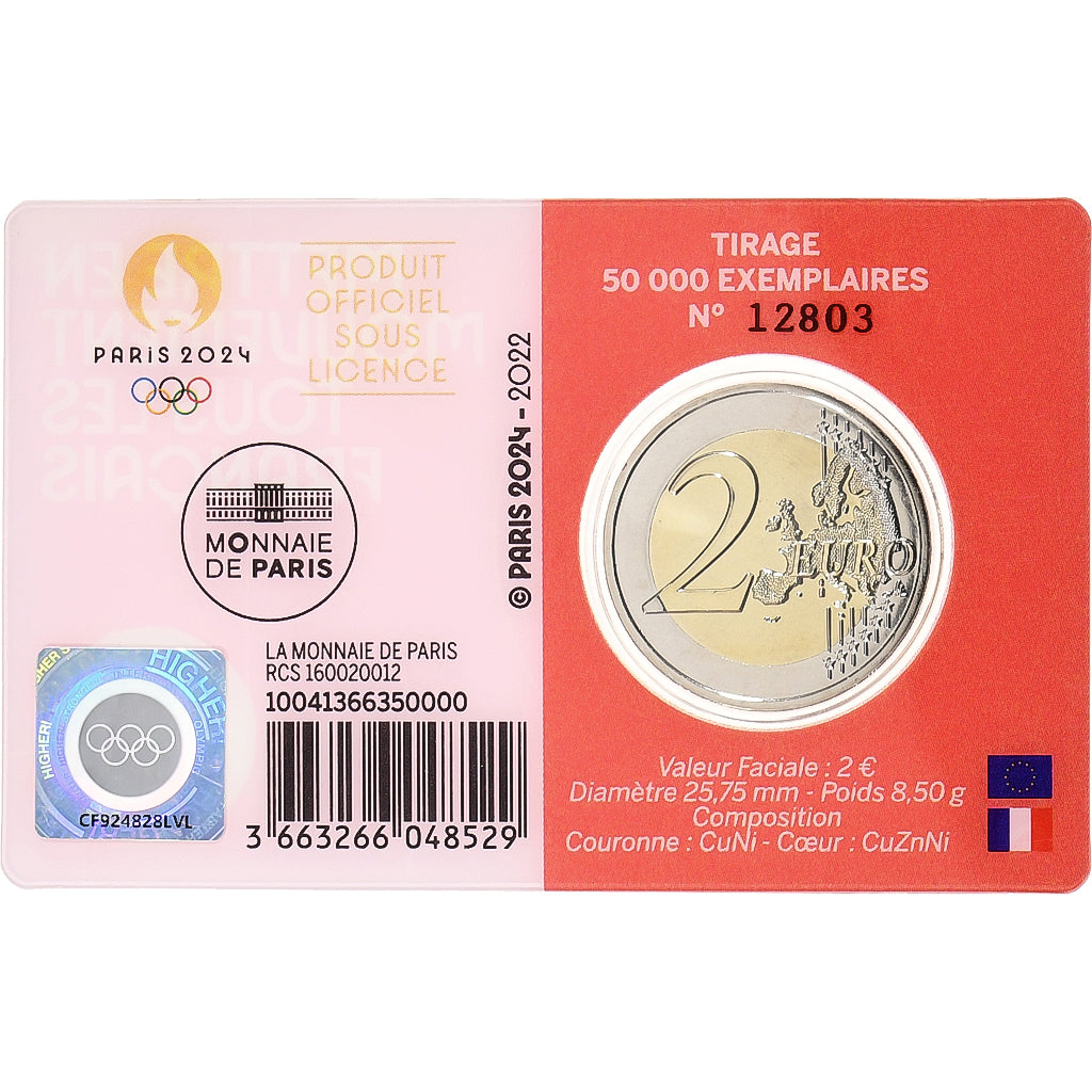 France, 2 Euro, Olympic Games Paris 2024, Coin Card. BU, 2022, MDP